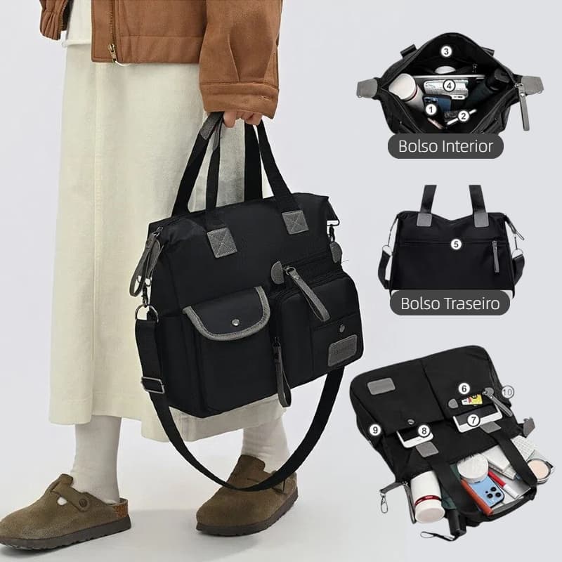 Bolsa feminina de ombro nylon transversal de grande capacidade design resistente à água e prático