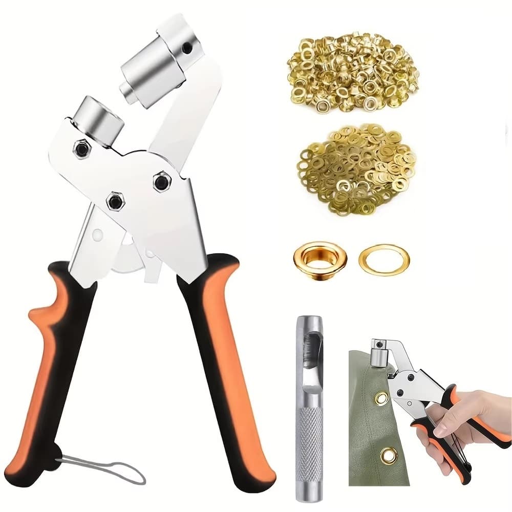 Alicate Para Colocar Ilhos Rebite Manual + 100 Ilhoses Dourados