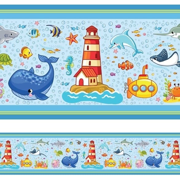Faixa Adesivo de Parede Infantil Fundo Do Mar Decoração Quarto Menino 2,5 Metros Envio Imediato