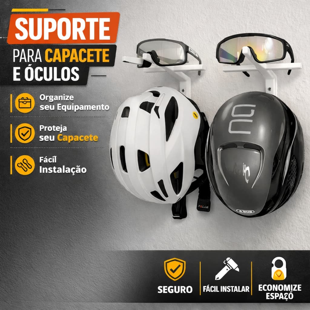 Suporte Capacete e Óculos de Ciclismo de Parede | Porta Capacete