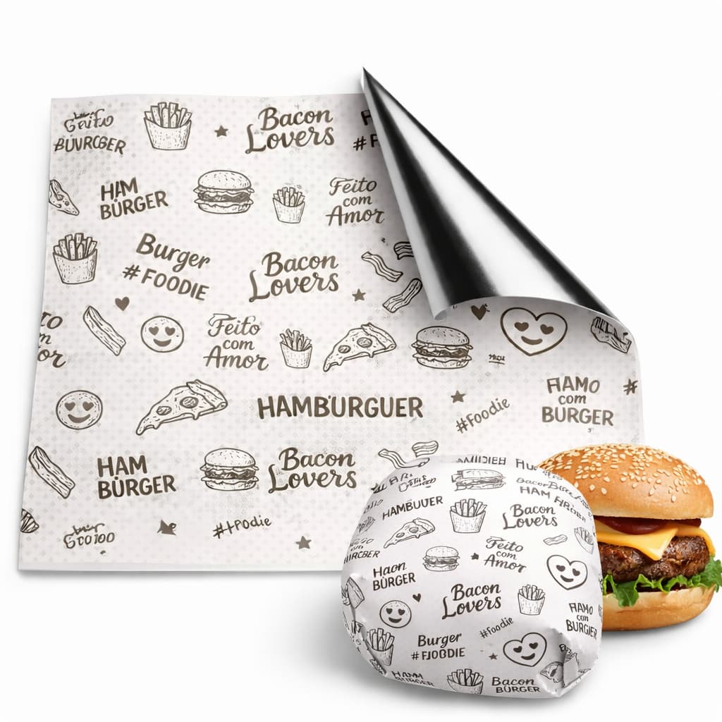 Papel Acoplado Anti Gordura Delivery 30x38 C/ 100un Estampado Bacon Lovers