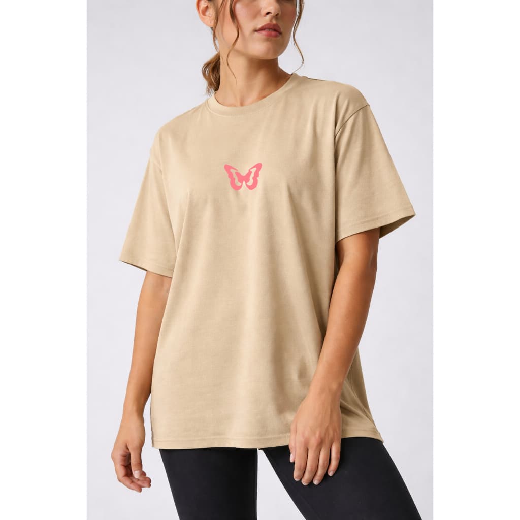 Camiseta Feminina de Academia Respirável T-Shirt Estampa Borboleta Oversized 100% Algodão