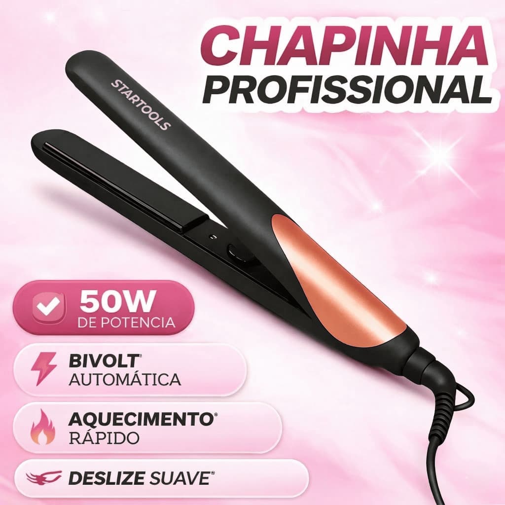 Chapinha Prancha Alisadora Profissional Para Cabelo 50W Bivolt Rosa Aquecimento Rápido Portátil