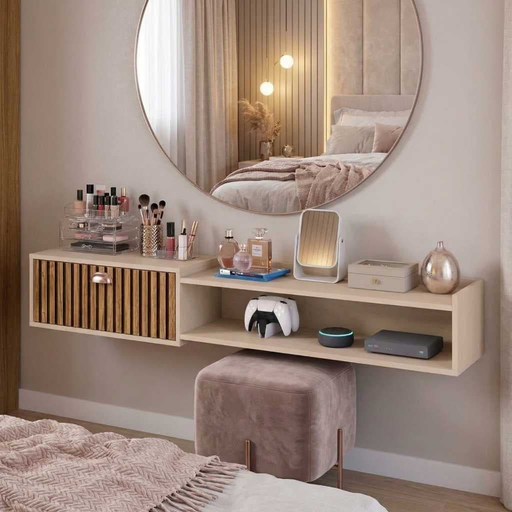 Penteadeira Suspensa Com Porta Nicho Closet Make Virginia Wepink Maquiagem Camarim Salão Beleza Luxo