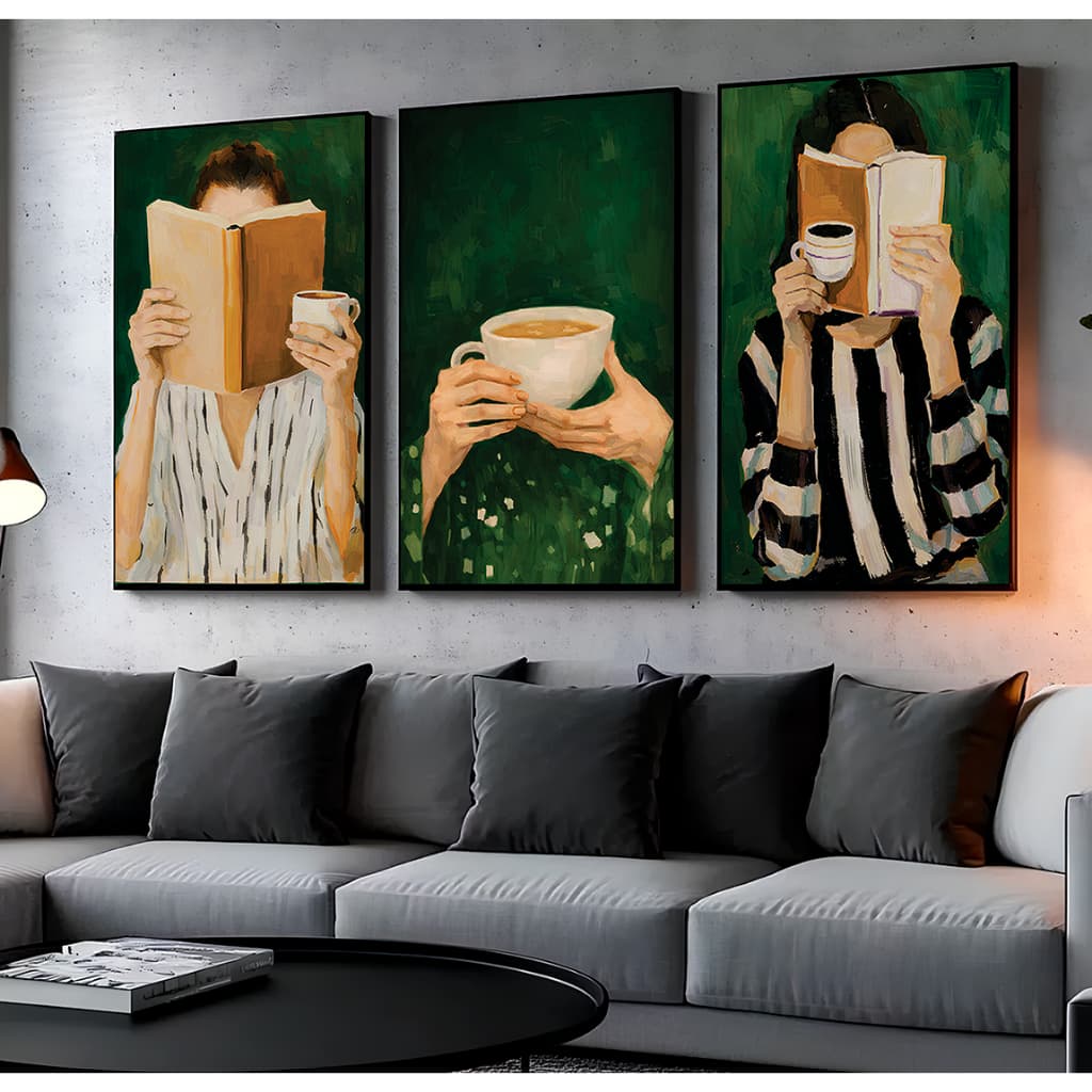 Quadros Decorativos Mulher Café Leia Livros Concentração Foco Sala Casa