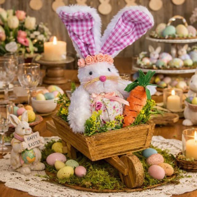 COELHA PÁSCOA COM CARRIOLA CENTRO DE MESA PASCOA DECORAÇÃO FARMHOUSE DECORAÇÃO DE PÁSCOA COELHINHO BUNNY EASTER