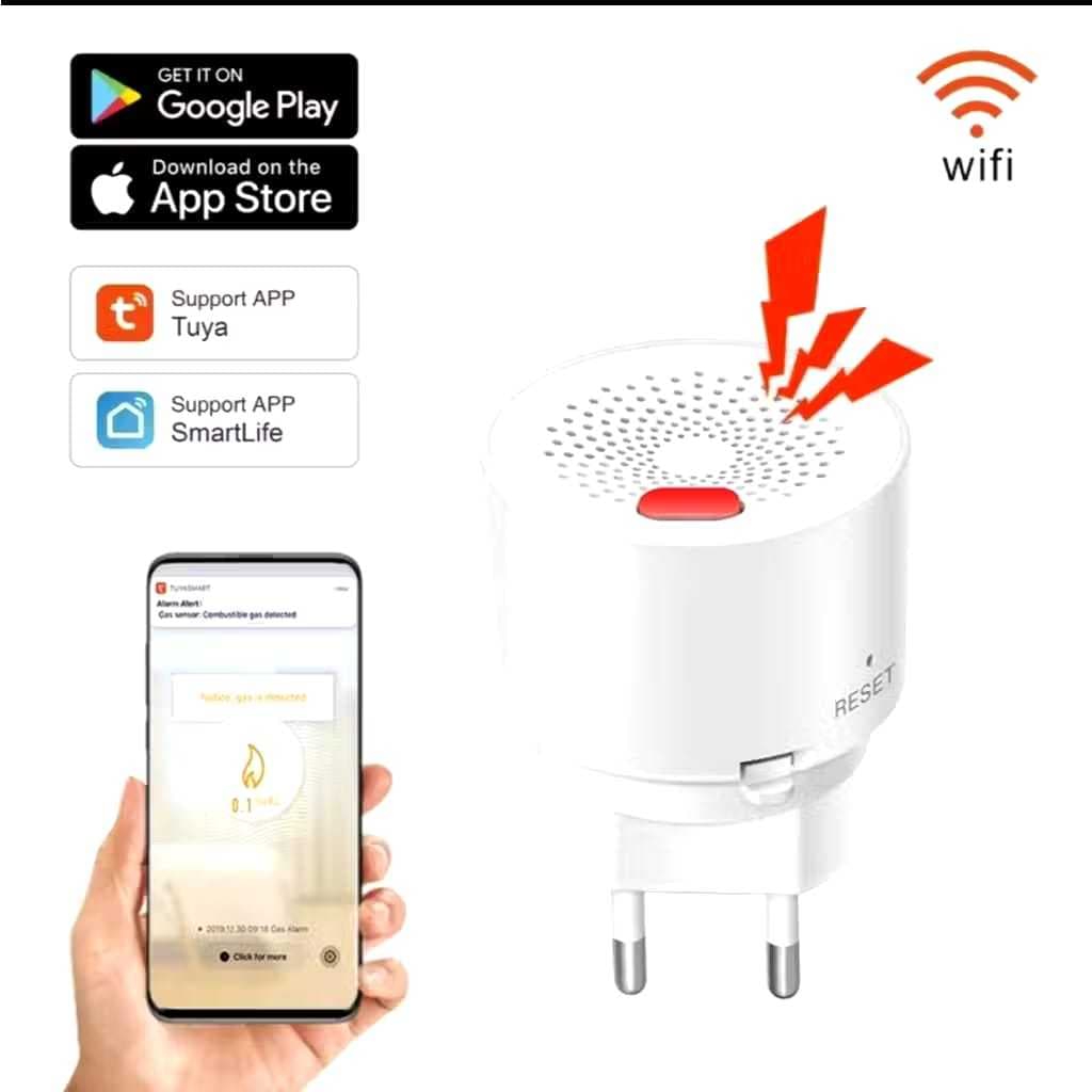 Sensor Detector gás, alarme via wifi, Tuya, Bombeiros Segurança da casa, controle via aplicativo alexa amazon google