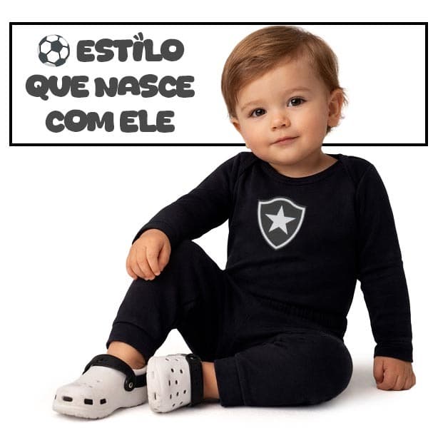 Conjunto Body Térmico Botafogo Peluciado Brasão de Time Infantil Bebê Tamanho P ao 3 Anos