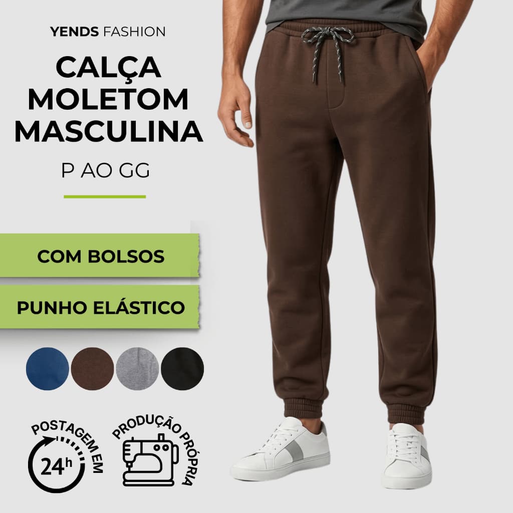 Calça Moletom Jogger Masculina Plus Size Felpada Peluciada com Bolso Cós Elástico Inverno P Ao G1
