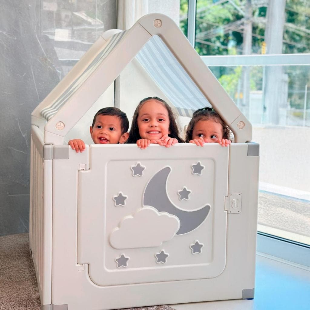 Casinha De Brinquedo Infantil Com Cercadinho E Cabana Creme