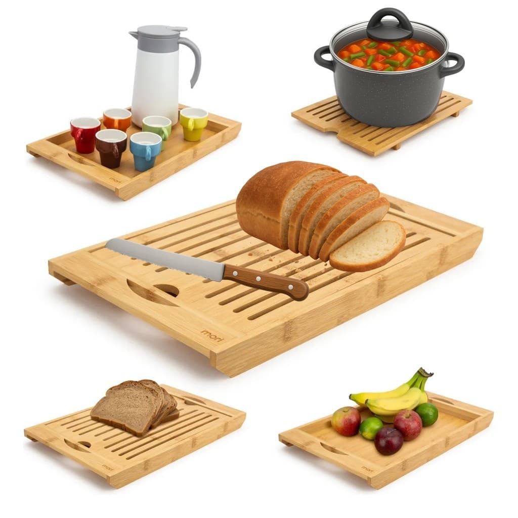 Tabua Cortar Pão Migalheira Bambu Corte Pães Bandeja Suporte de Panela