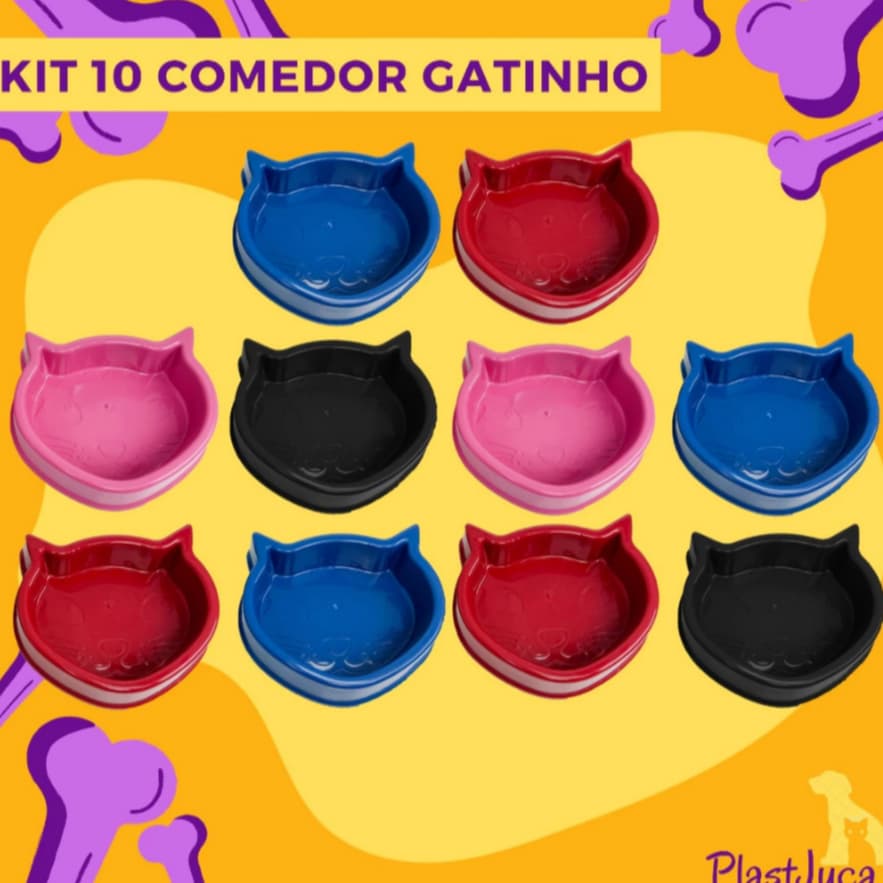 Kit 10 Comedouro Pet Gatinho 150ml Pote Ração Gato Cachorro Tigela Alimentador Pet