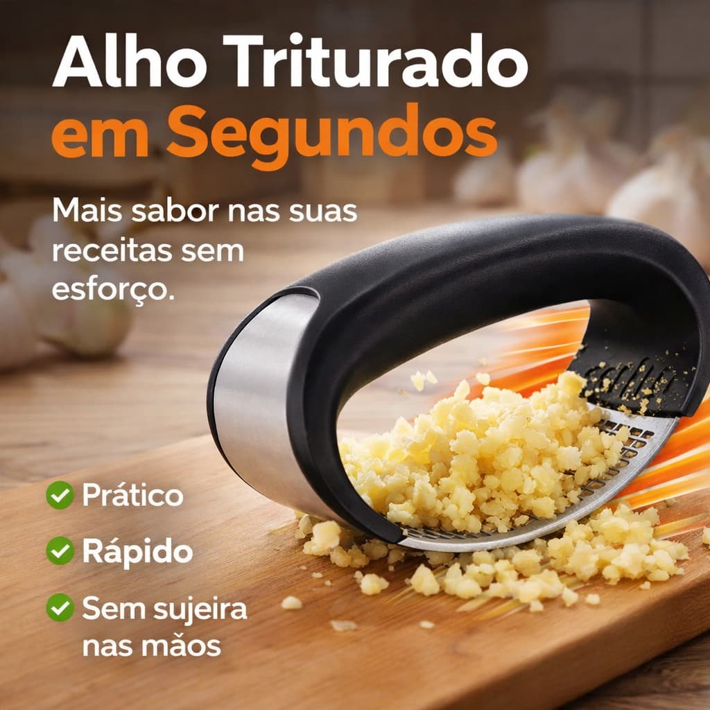 Espremedor de Alho Inox Profissional Amassador Triturador Manual Cozinha Resistente Fácil de Limpar