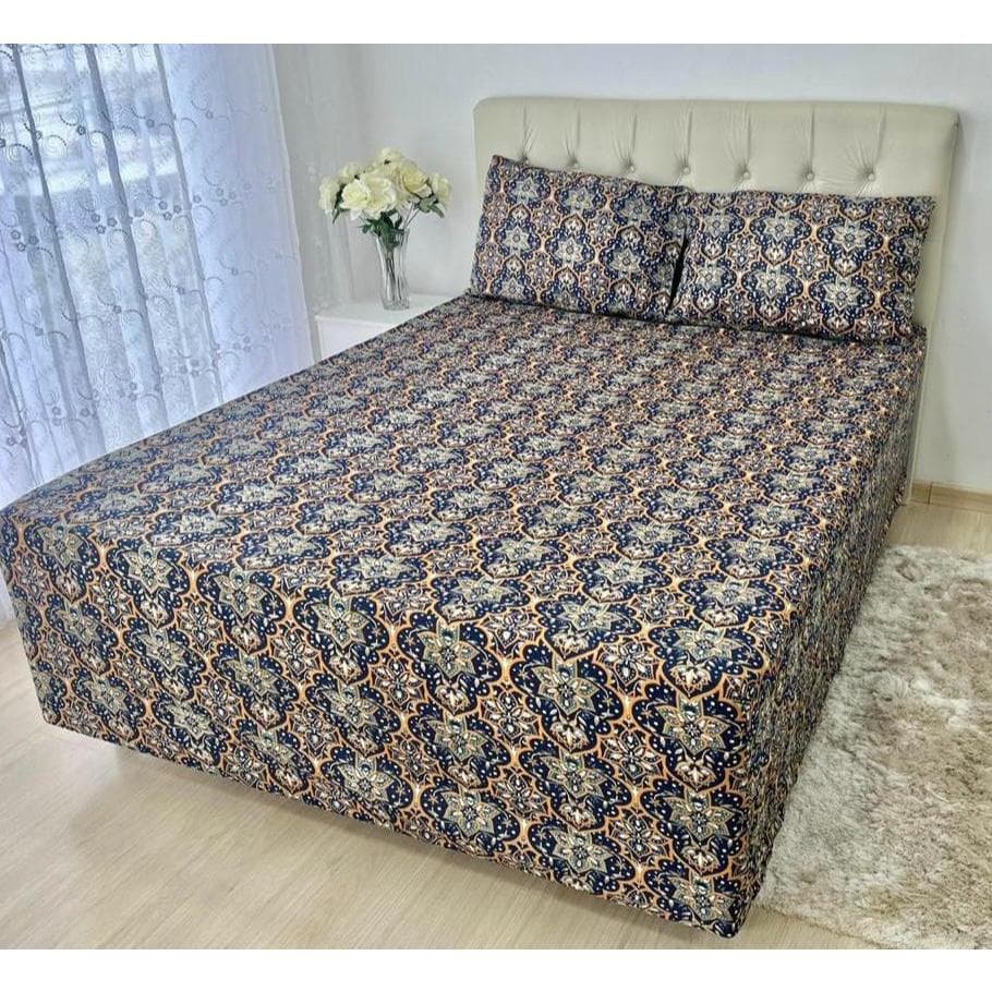 Lençol Capa Luva Queen Conjugado Box 3 Peças Malha Gel Estampado