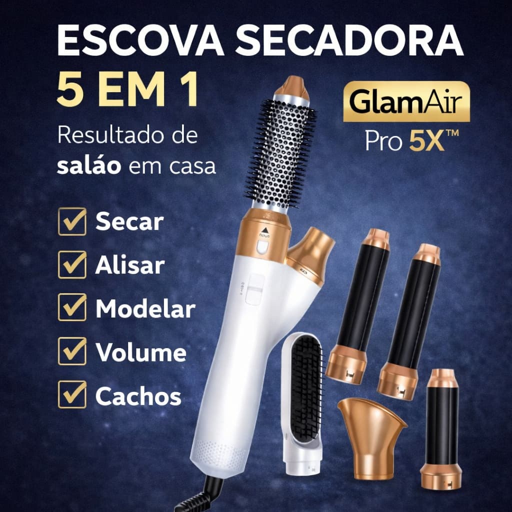 Escova Secadora Modeladora 5 em 1 Profissional GlamAir Pro 220V Alisa Seca Modela Cabelo