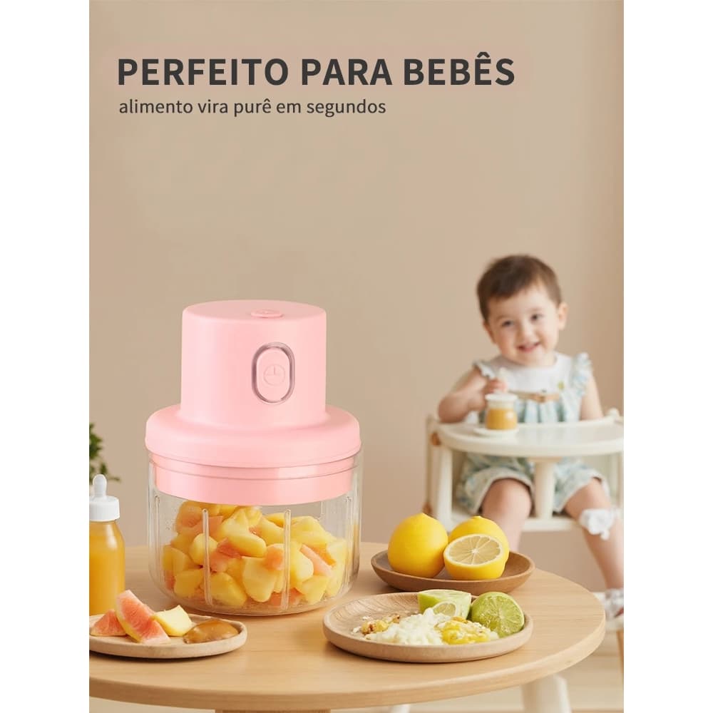 Mini Processador Elétrico de Alimentos – Portátil com Lâminas de Aço Inox