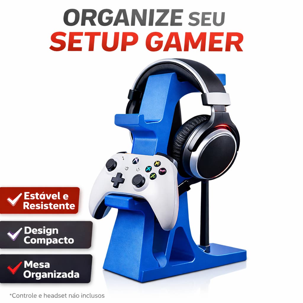 Suporte Para Headset e 2 Controles PS5 PS4 Xbox | Organizador Gamer De Mesa | Suporte Controle Universal