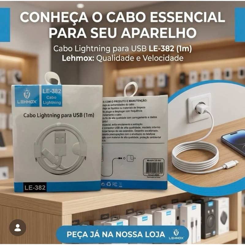 Cabo de carregamento e transferência de dados da marca Lehmox, modelo LE-382