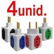 Kit 4 Adaptador de Tomada Cubo Colorido 4 Entradas 10A/20A com Proteção Anti-Chamas