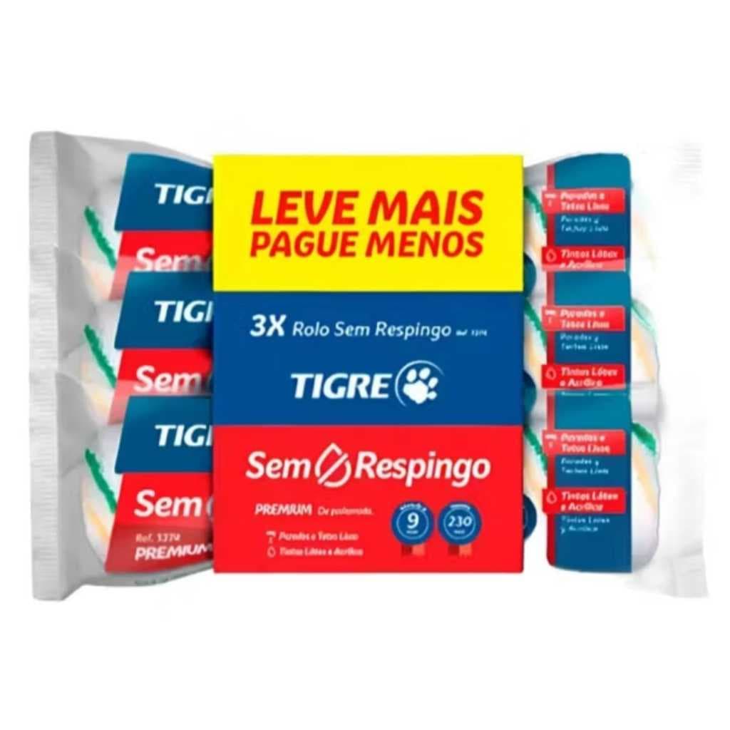Escolha Item (Cabo/3 rolos/ou Kit) - 3 Unids do Rolo Brasileirinho Lã Anti Respingo Profissional Ref. 1374 23cm -Tigre