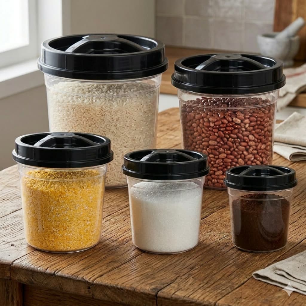 Kit 5 Potes Mantimento PRIME Tampa Rosca Jogo Pote Arroz Feijão Açúcar Farinha Café Grãos BPA FREE