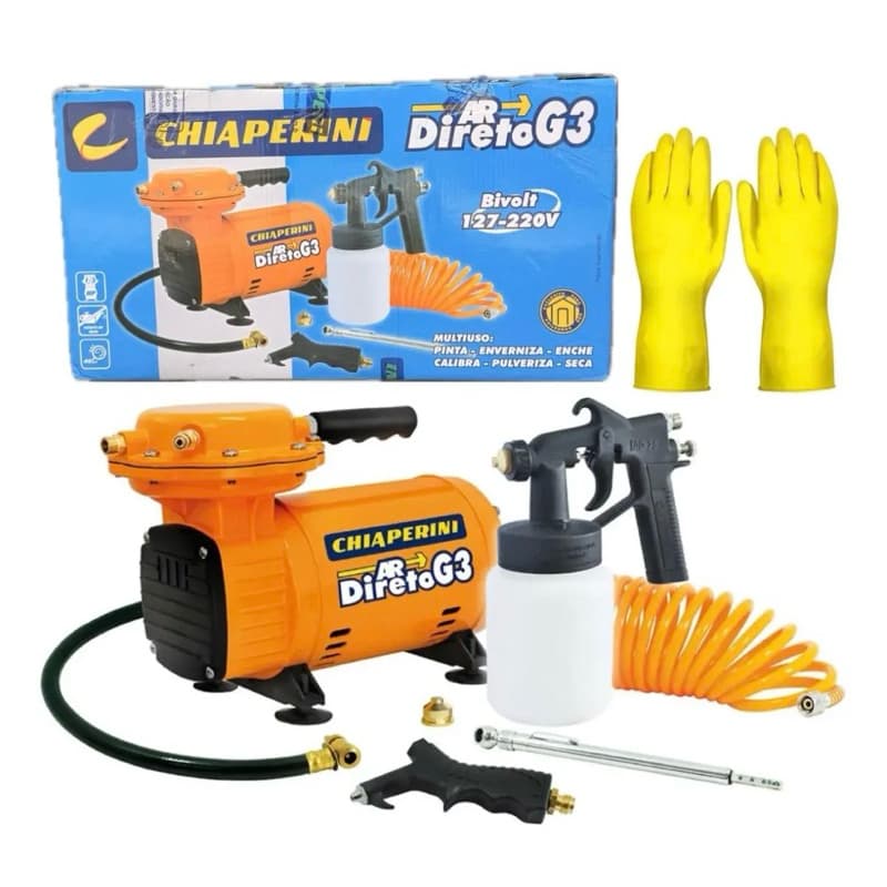 Motocompressor Chiaperini Ar Direto Bivolt Portátil Multiuso Amarelo 127/220v 60 Monofásica