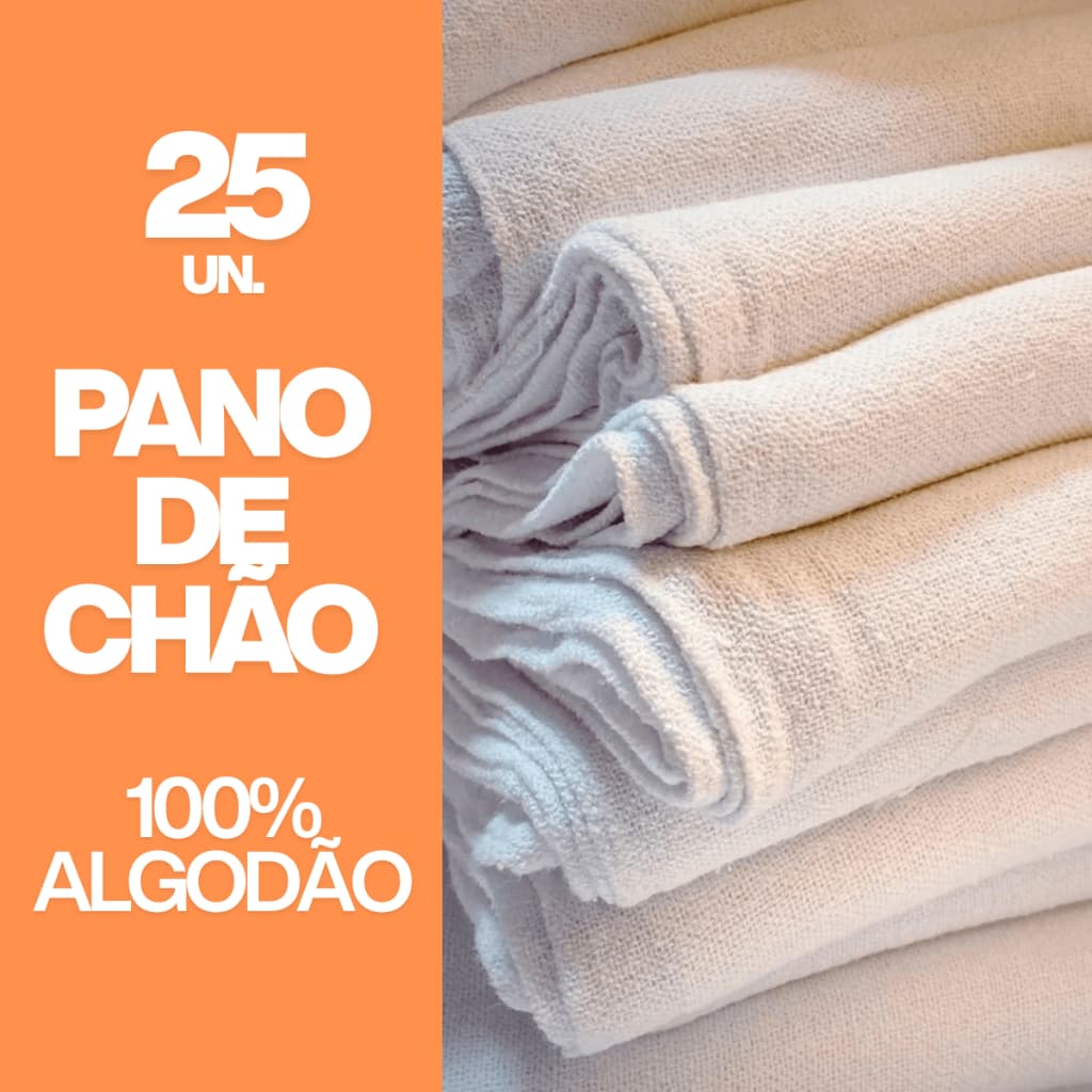 Kit 25 Panos De Chão Alvejado Branco 62x42 Saco Duplo Algodão Atacado