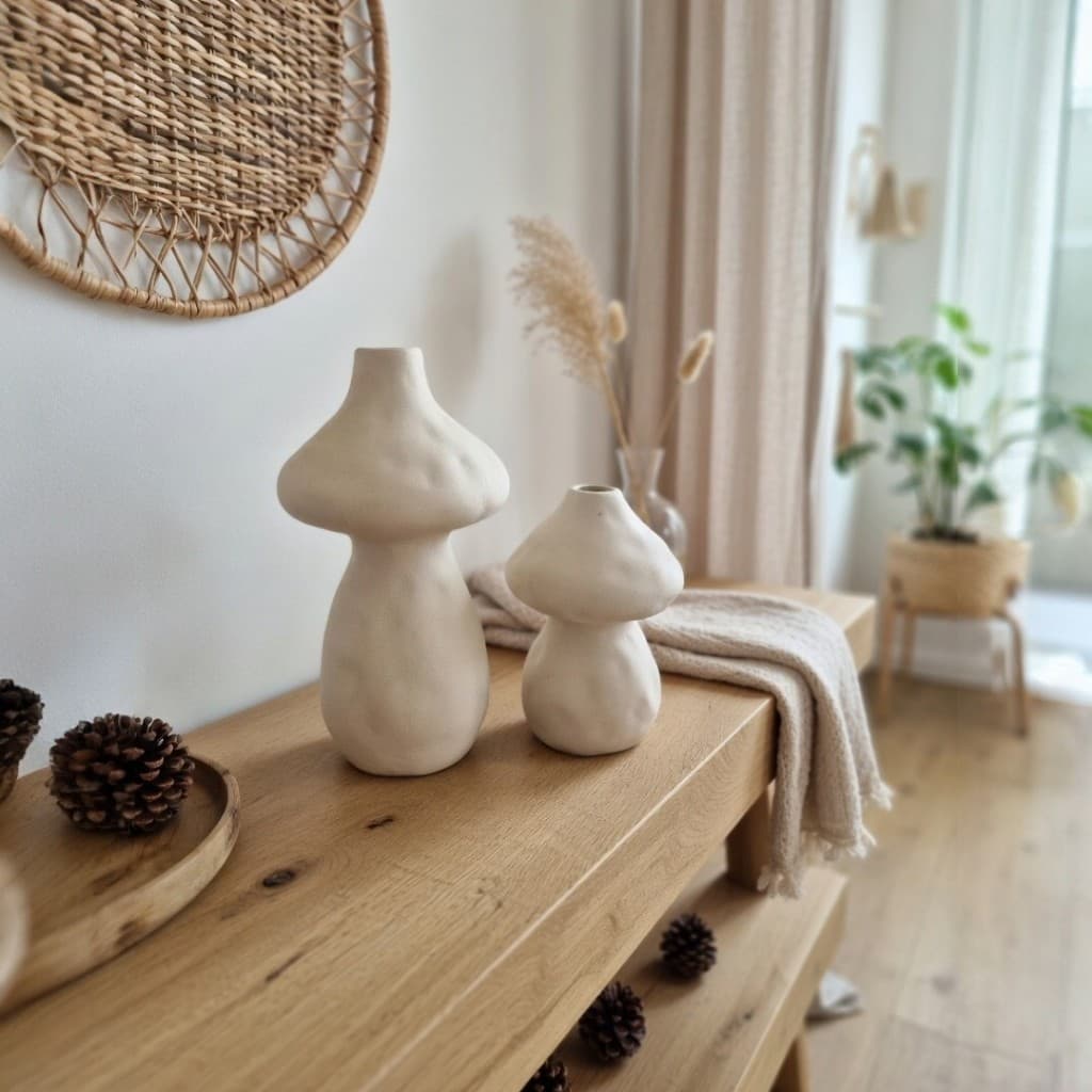 Vasos Nórdicos Rústico Cogumelos em Cerâmica Branca Fosca Decorativo Luxo Decoração de Interiores