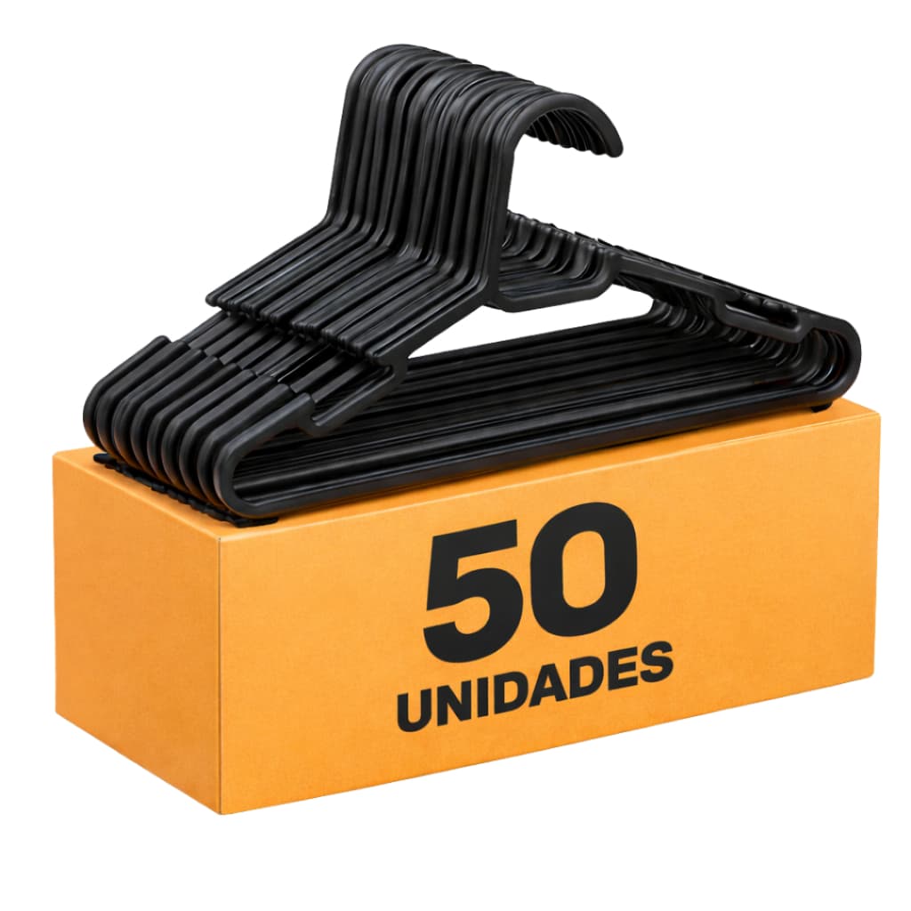 Kit 50 Cabide Slim Adulto Preto Cabides Organizar Roupas Reforçado Envio Imediato
