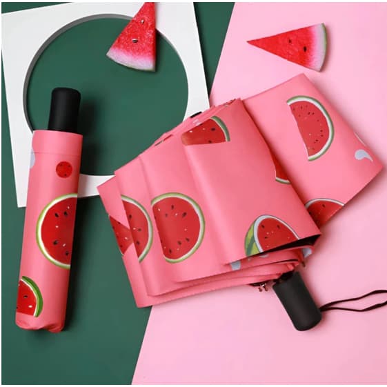 Guarda-Chuva Dobrável Manual Estampa Frutas Proteção UV Leve Compacto para Sol Chuva Infantil Adulto