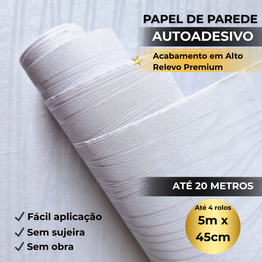 Papel de Parede 3D Auto Colante Linha Branco Sala Quarto PVC Lavável