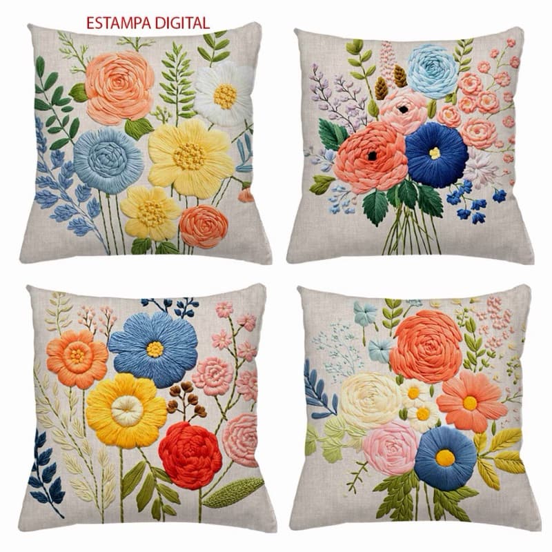 KIT 4 CAPAS DE ALMOFADAS FLORAL FLORES PRIMAVERA E GIRASSOL  TAMANHO 45X45
