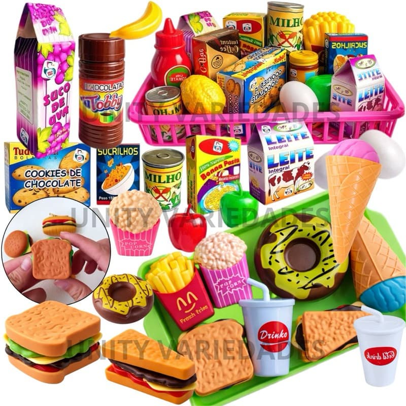 Kit Brinquedos Menino Menina 21 Pcs Comidinhas Mercadinho Acessórios Cozinha Infantil Hambúrguer