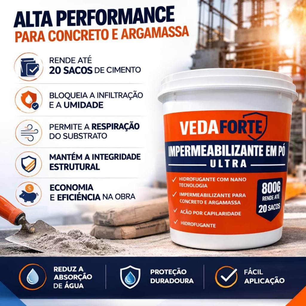 Aditivo Impermeabilizante Hidrofugante com Nanotecnologia Para Concreto Argamassa 800g em pó