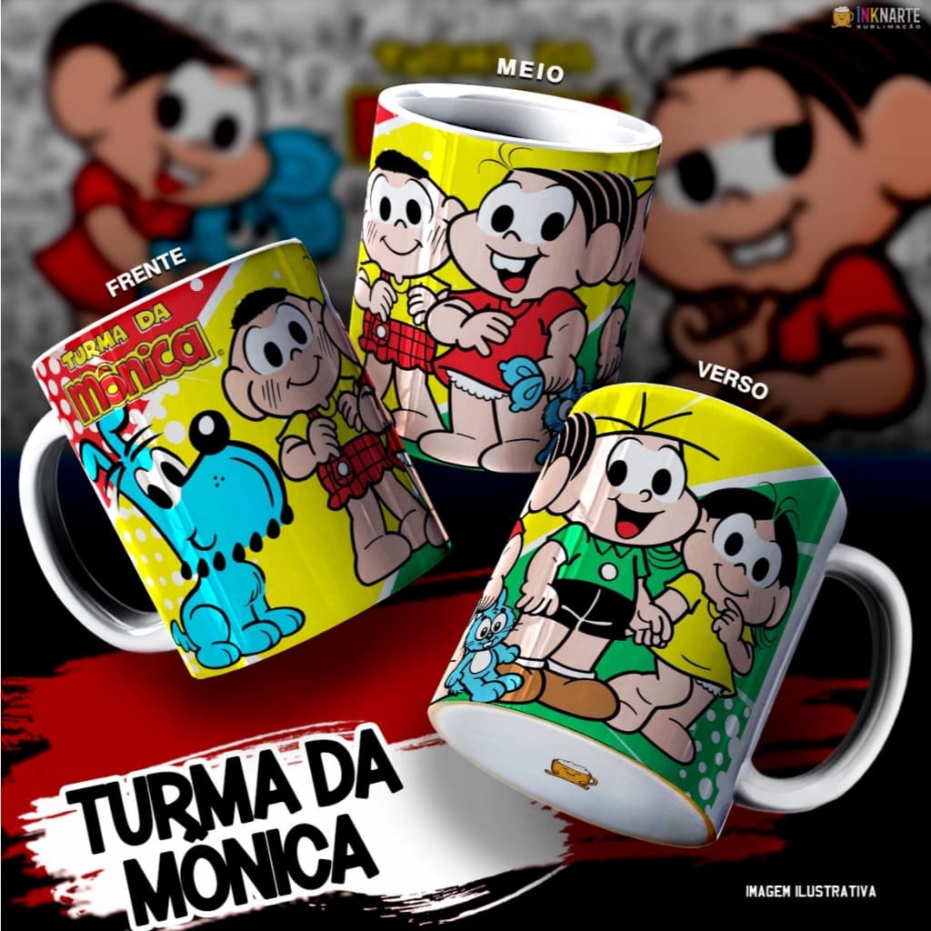 Caneca Turma da Mônica 325ml Cerâmica | Caneca Infantil Personagens Presente