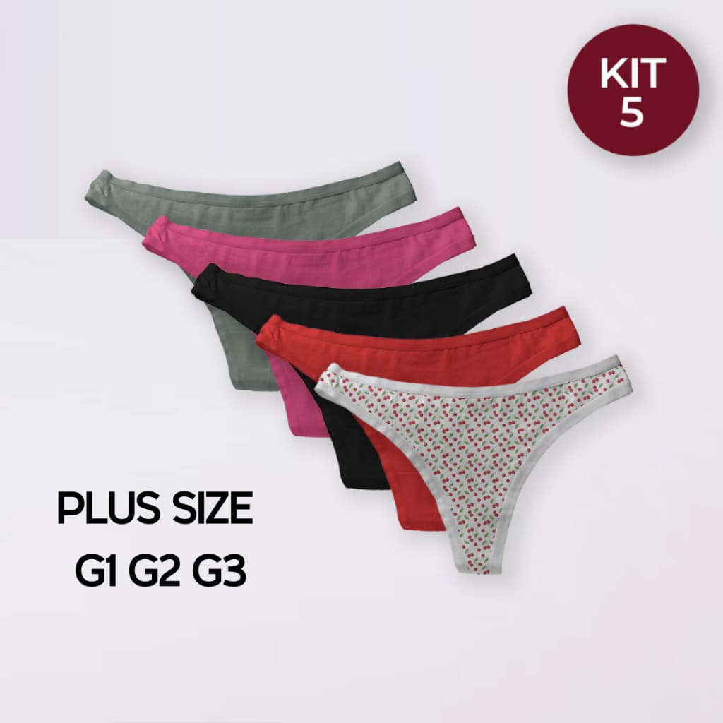 Kit 5 Calcinhas Feminina Plus Size com Viés Modelagem Confortável para o Dia a Dia