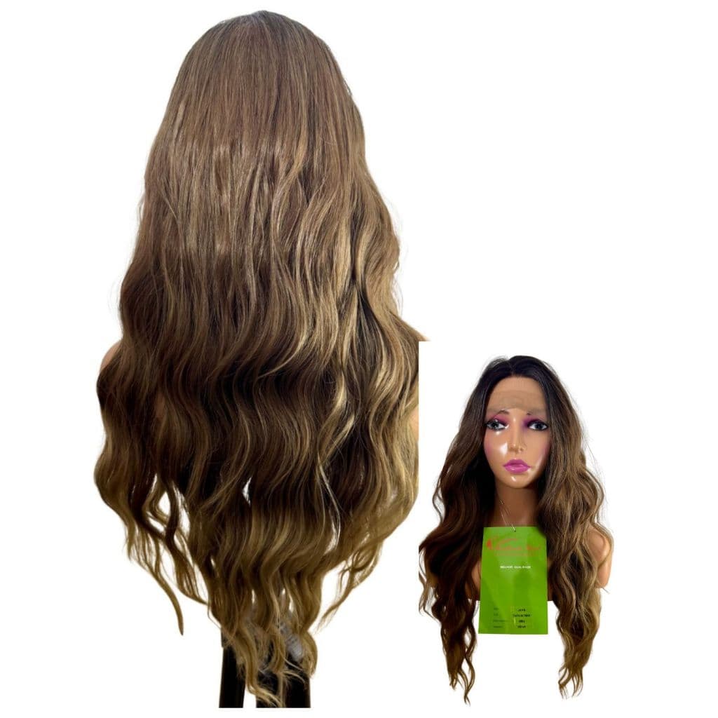 Peruca ondulada - JAYA - Design com renda na testa, aparência natural, 66 cm de comprimento, leve e realista