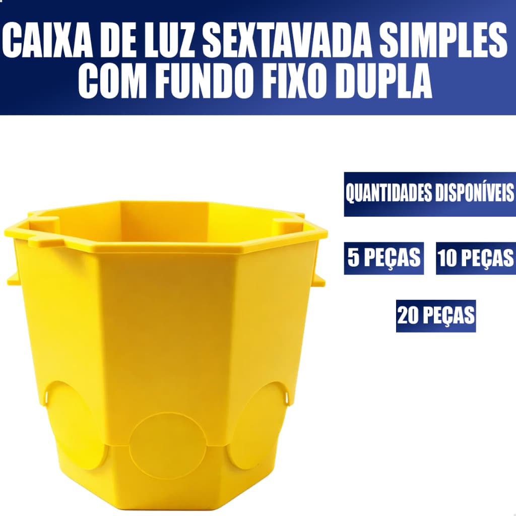 Caixa De Luz Sextavada Simples Fundo Fixo Dupla Amarela 5 10 20 Uni