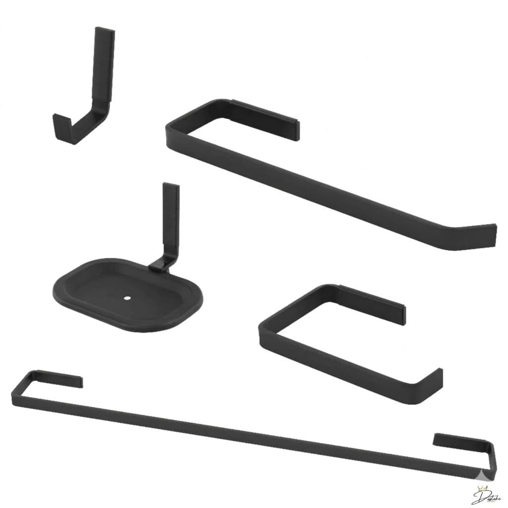 Kit Acessórios Para Banheiro Preto Quadrado 5 Pçs Luxo