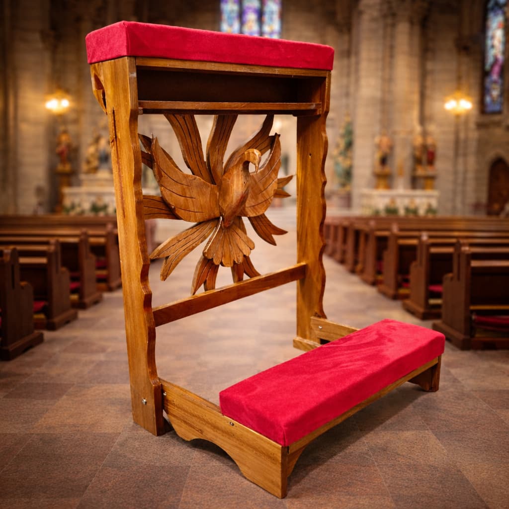 Genuflexório Espírito Santo Madeira Maciça Pinus Estofado Confortável  Para  Oração Casa Igreja Luxo
