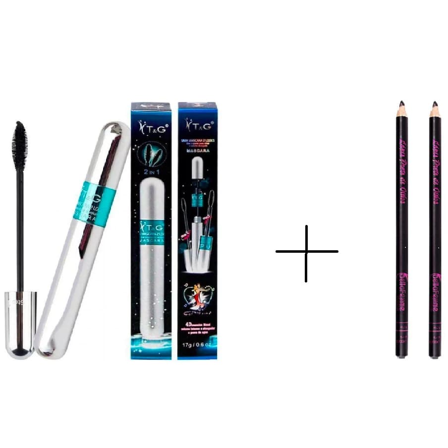Kit Mascara para cílios Tango RIMEL cor preto Original  + Dois Lapis de olho com apontador Preto