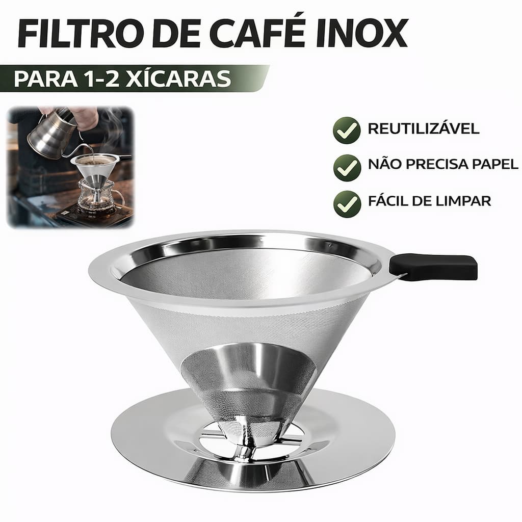 Filtro de Café Inox Reutilizável Sem Papel Coador Manual Portátil