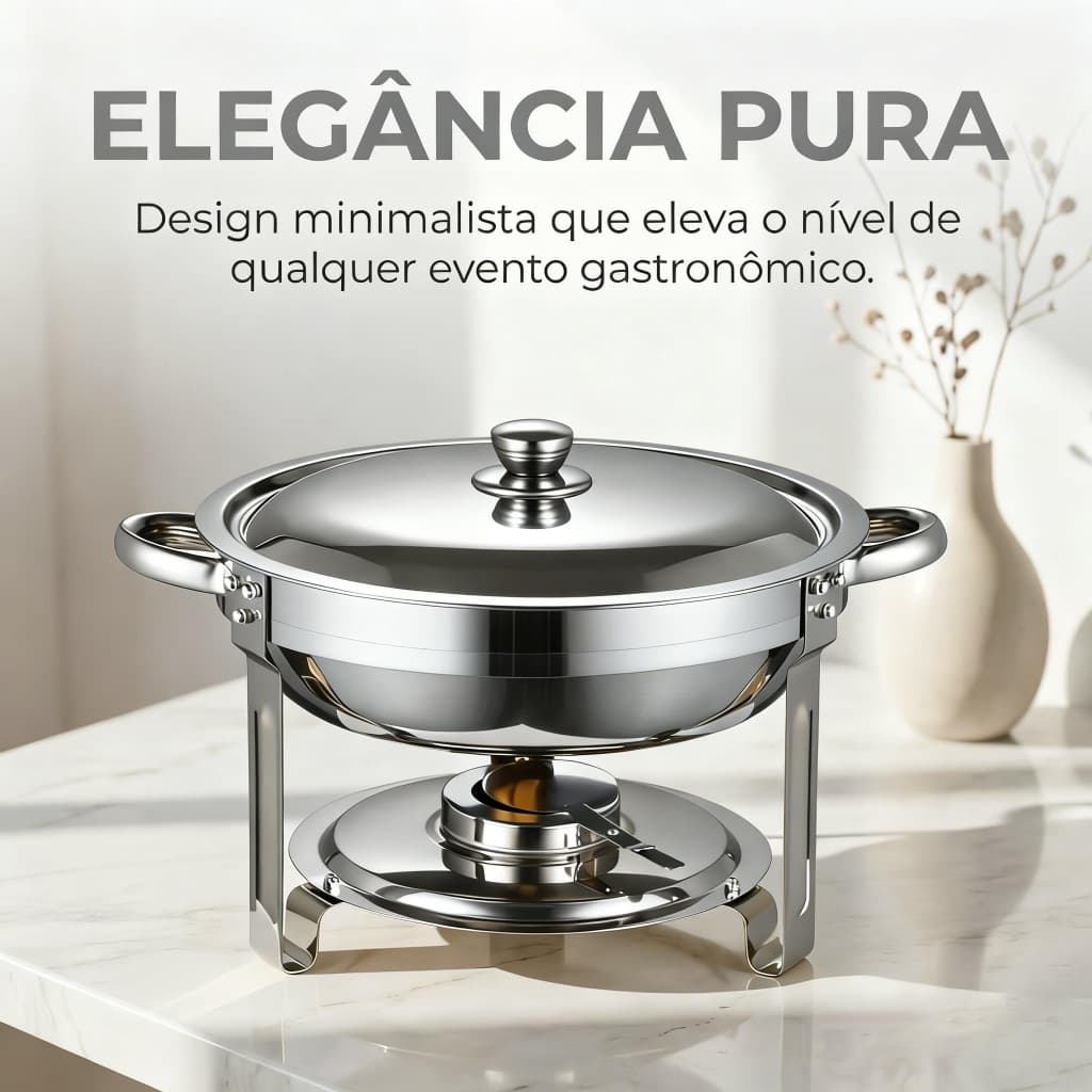 Rechaud de Buffet 6L Inox - Banho Maria Profissional que Mantém a Comida Quente por Até 6 Horas