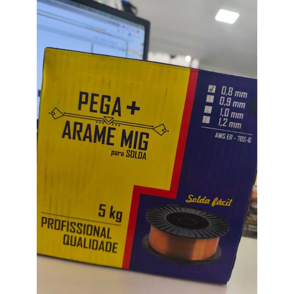 Arame MIG 0.8 Pega+ ER70S-6 alta qualidade solda macia rolo 5kg p/ uso com gás