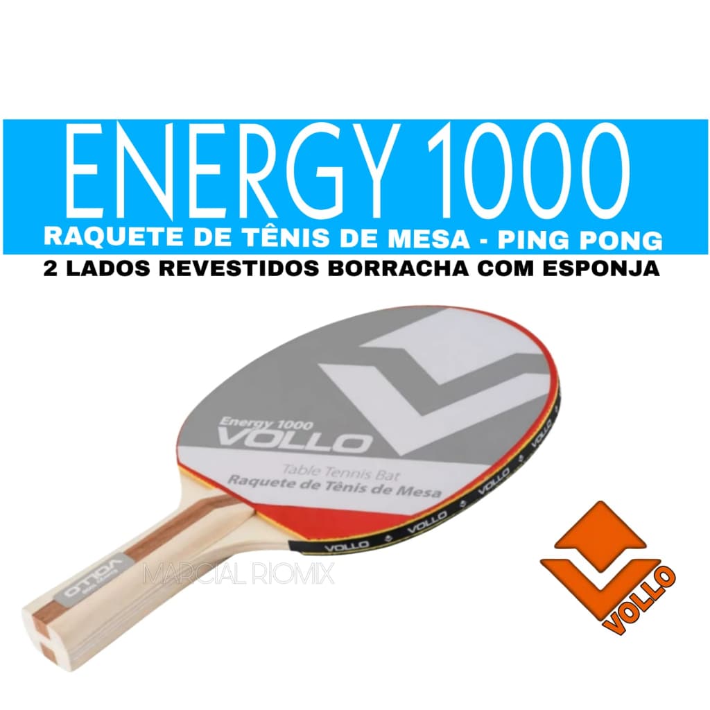 RAQUETE ENERGY 1000 VOLLO TÊNIS DE MESA - PING PONG BORRACHA DUPLA COM ESPUMA