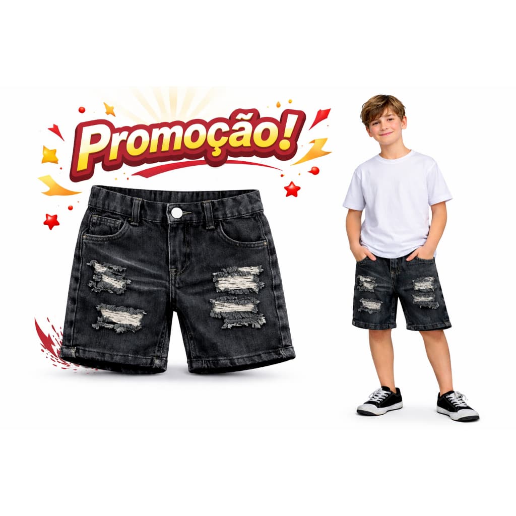 Bermuda Jeans Infantil Rasgada Promoção| Moda Confortável para Meninos