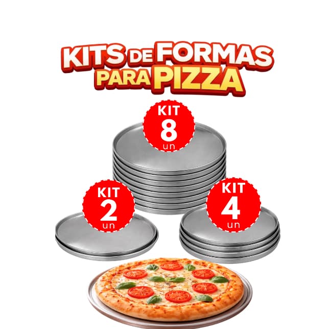 Kits Forma De Pizza 40cm Kit Com 2, 4 e 8 Unidades Assadeira Redonda para Pizzaria e Uso Doméstico Alumínio Profissional