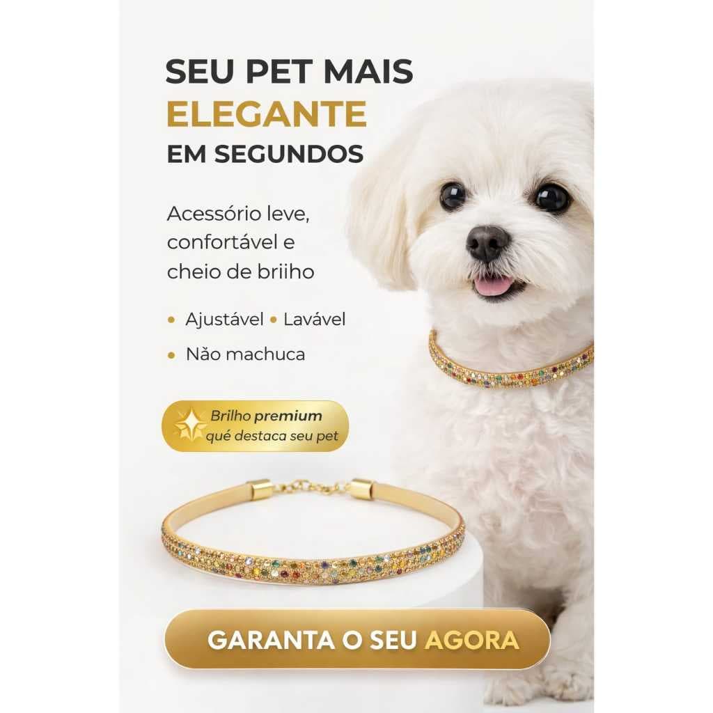 Coleira Pet Brilho Luxo Strass Colar Gargantilha Cachorro Gato Ajustavel Acessorio Pet Shop