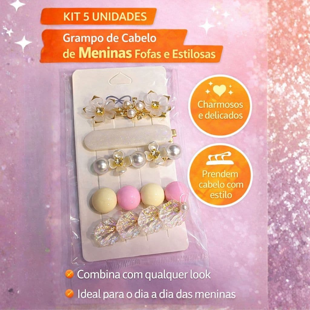 Kit 5 unidades Grampo de cabelo de meninas fofas e estilosas em formato de bico de pato