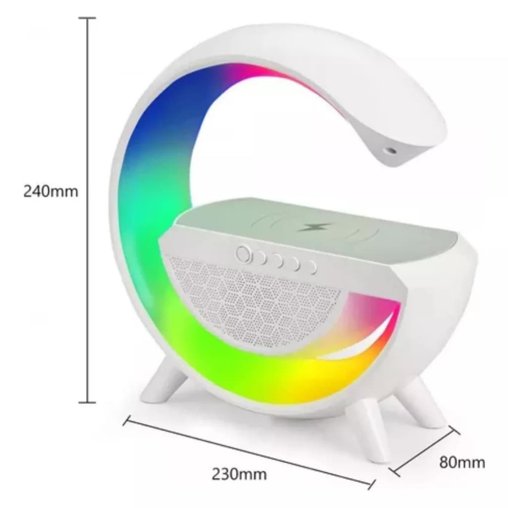 G-Speaker Luminária Bluetooth Inteligente Carregador Sem Fio Com Relógio